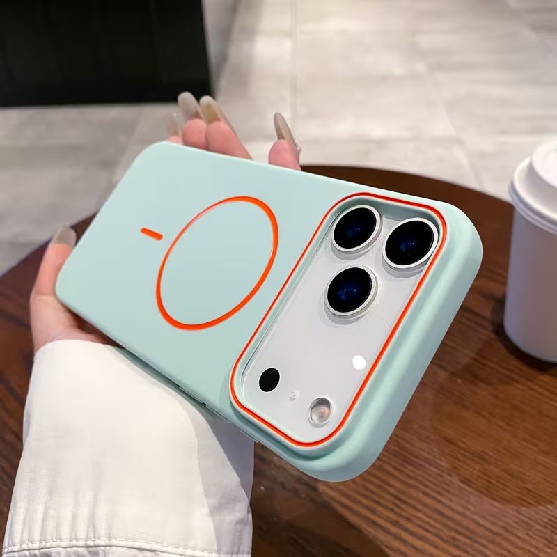 Color Blocking Lens Frame Thin Circle Magnetic Phone Case